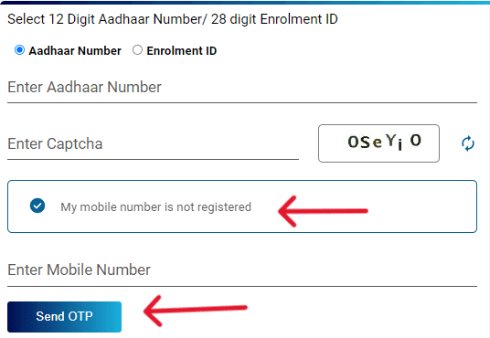 My mobile number is not registered with Aadhaar Card