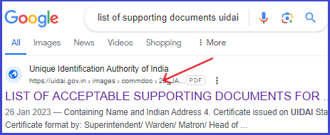 How to open List of Supporting Documents PDF of UIDAI